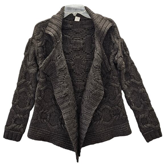 J Crew Sweater Womens Medium Handknit Cardigan Brown Open Cable Chain Wool Blend - Picture 1 of 15